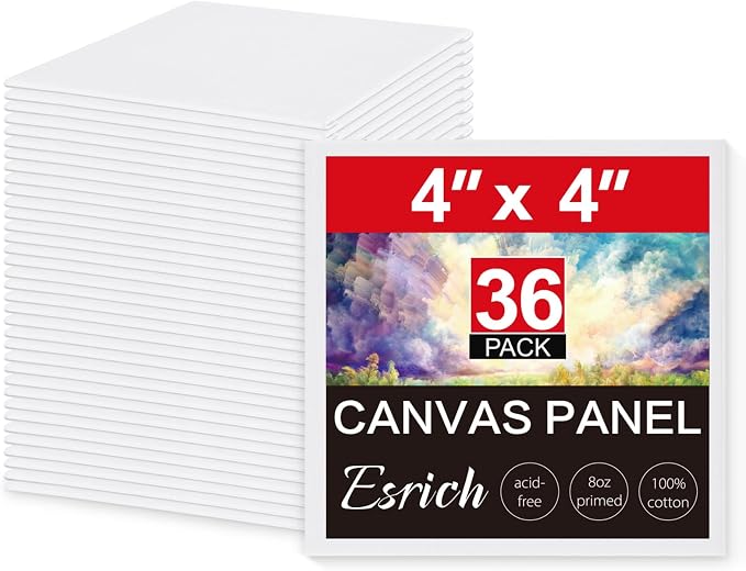 ESRICH Mini Canvases for Painting, 4x4In Canvas in Bulk 36 Pack Small Canvas Panels Cotton Paint Canvas Primed Acid Free Blank Canvas Boards for Oil, Watercolor, Acrylic, Gouache & Tempera