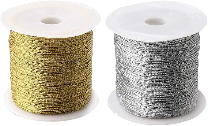 218 Yards/656 Feet Metallic Cord 2 Pcs Spool Metallic Thread