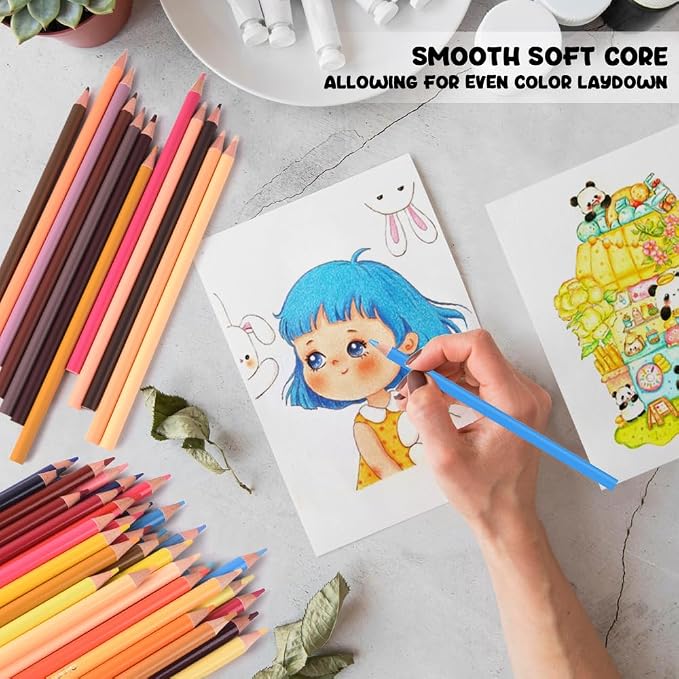 12Pcs Blue Colored Pencils Set,Professional Drawing Pencils for Adults | Oil Soluble,No Duplicates,Pre-sharpened Wooden Sketch Pencil Art Supplies for Coloring Books