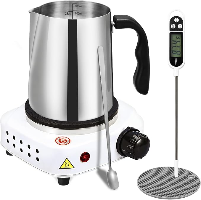 SAEUYVB Candle Making Kit/Supplies with Electric Hot Plate（White） | Wax Melter for Candle Making,Candle Making Supplies for Beginners with Pouring Pot,Hot Plate,Instruction Manual and More