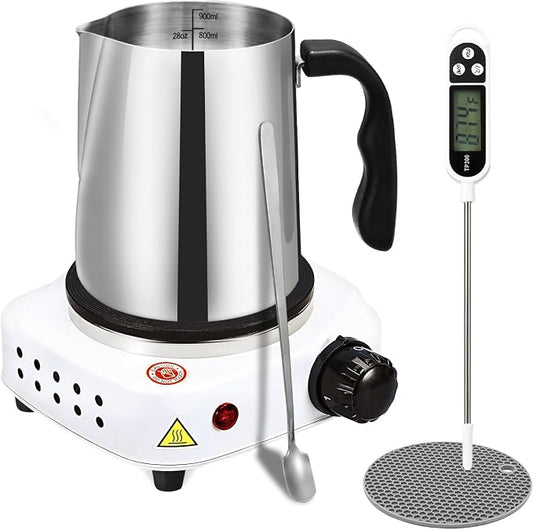 SAEUYVB Candle Making Kit/Supplies with Electric Hot Plate（White） | Wax Melter for Candle Making,Candle Making Supplies for Beginners with Pouring Pot,Hot Plate,Instruction Manual and More