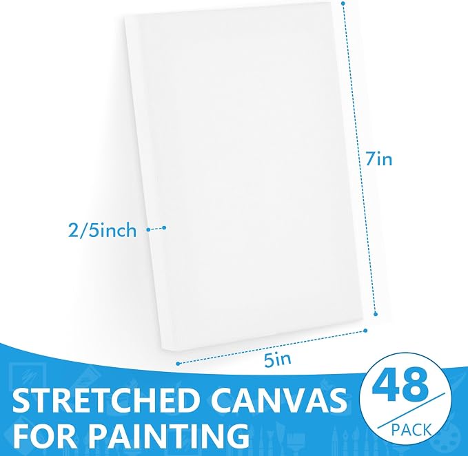 ESRICH Stretched Canvas for Painting 5x7, 48 Pack Small Canvases for Painting 5/8" Profile Primed Acid-Free Blank Painting Canvas for Kids & Artists for Decorations, Painting Parties.