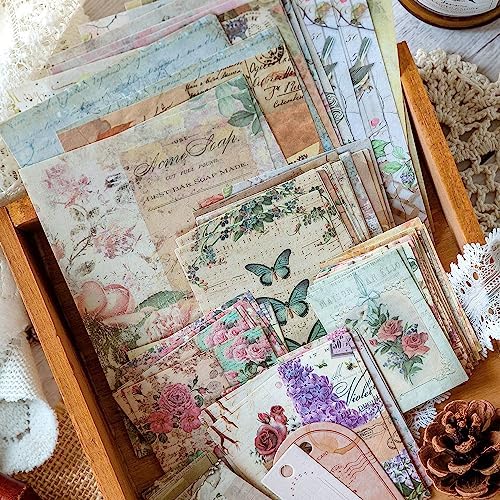 Alideco 400pcs Scrapbook Paper Vintage Flower Butterfly Border Scrapbooking Paper for Journaling Supplies, Decorative Craft Paper for Junk Journals (jiyiyoudiju)