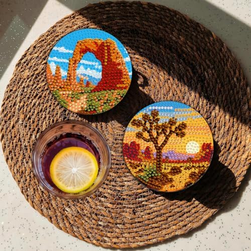 CRZMODE 8 Pcs National Park Diamond Art Coasters Kits, Diamond Painting Coasters with Holder Set of 8, DIY National Park Art Crafts Supplies for Adults Cup Mat House Warming Gifts Non-Slip