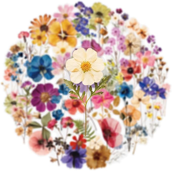 50Pcs Transparent Flora Scrapbook Stickers Pack, Vintage Aesthetic Flowers Stickers for Scrapbook Journal, Waterproof for Water Bottles Laptop Phone Scrapbook Supplies DIY Crafts（Flora）