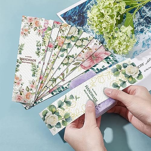 PH PandaHall 90PCS Handmade Wrap Label Tape, 9 Styles Watercolor Botanical Border Soap Wrapper Vintage Flower Soap Labels Soap Sleeves Covers for Soap Lotion Bars Bath Gift Wrapping, 8.2x1.9inch