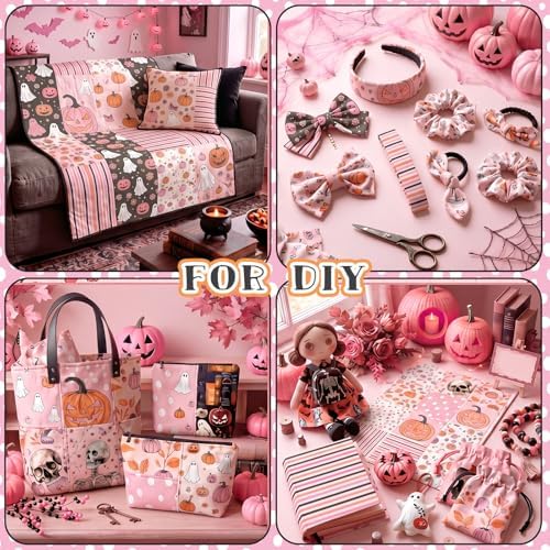 HunnmingRe 20 Pcs 10''x10'' Pink Halloween Quilting Fabric Squares
