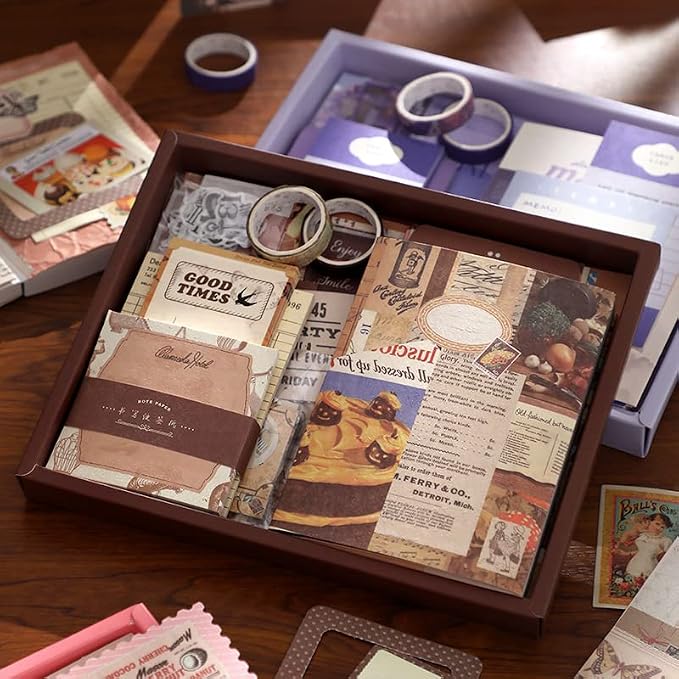 Scrapbooking Supplies Kit, A6 Grid Notebook, Vintage Junk Journaling Kit