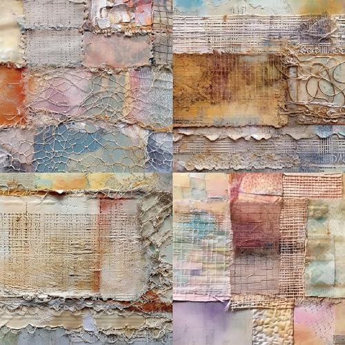 Vintage Junk Journal Paper Pad, 6 x 6 Inch Shabby Chic 160gsm Cardstock, 24 Sheets Retro Pearl & Tattered Letter Craft Paper for Anniversary Cards, DIY Scrapbooking
