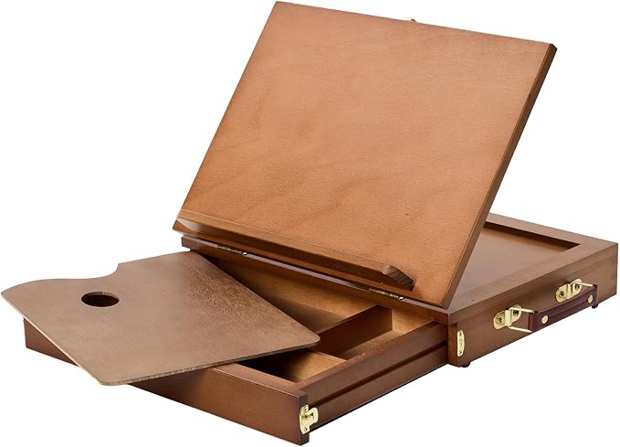 MEEDEN Table Top Easel with Drawer: Tabletop Easel with Sketching Board | Portable Painting Easel with Storage - Wood Pochade Sketch Box for Artist Art Students Beginners Walnut