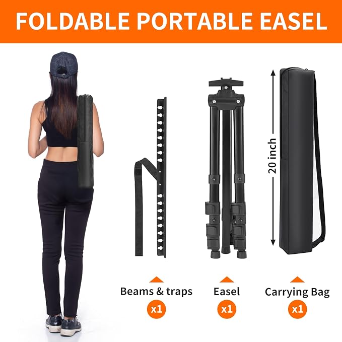 JEAWIWI 1 Pcs Adjustable Easel Stand, from 17 to 66 inches, Black | Poster Holder Stand, with Portable Bag, Travel Canvas Holder, Adjustable Height for Sign, Painting, Display
