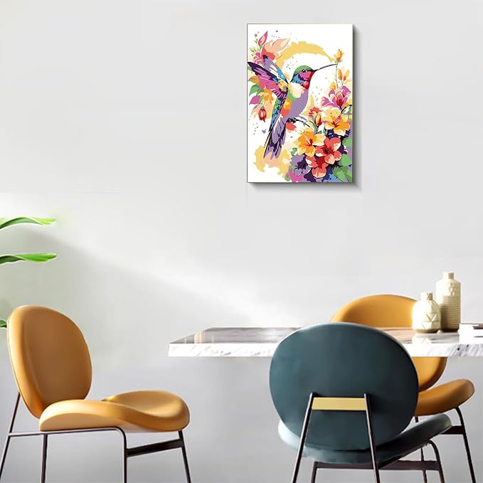 Gemozaic Hummingbird Framed Paint by Numbers Kit for Adults, 8 x 12 Inch | Bird Paint by Number for Adults on Canvas with Frame & Wooden Easel, DIY Acrylic Painting for Home, Office, Wall Decor, Gift