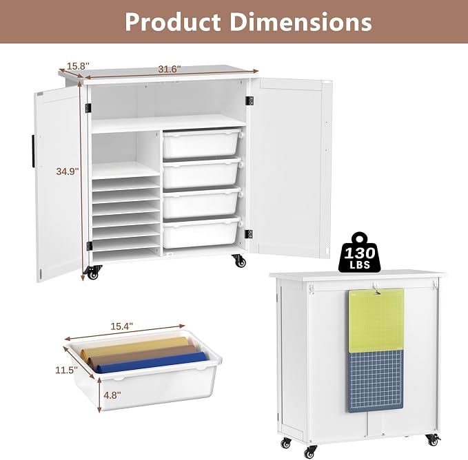 GDLF Craft Cart Compatible with Cricut, Rolling Storage Cabinet