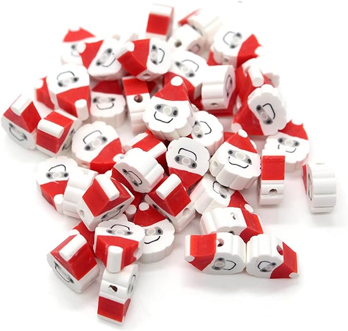 100 Pcs Christmas Polymer Clay Beads Cartoon Heishi Spacer Beads Supplies for DIY Bracelet Earring Necklace Jewelry Making