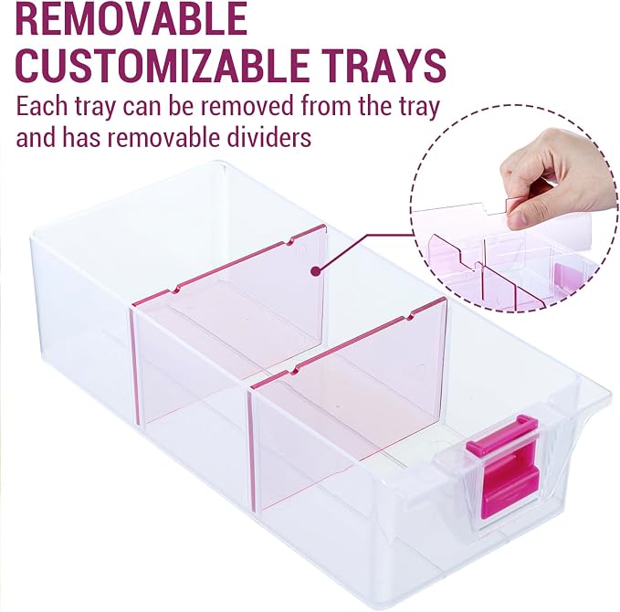 MyGift Stackable Single Tray Add-On for 11-Inch Clear Arts & Crafts Container, 9-Compartment Sewing Supplies Organizer with Removable Dividers for Craft Storage, Includes 3 Drawers
