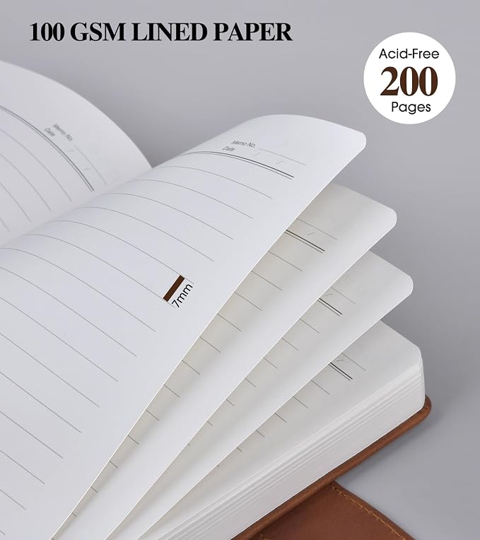 PAIBAS Lined Journal Notebook for Men, A5 Leather Journals for Writing Women, Hardcover Notebooks for Work,School,Note Taking,Travel,Business,Personal daily Diary,200 Page College Ruled (5.9" x 8.4")