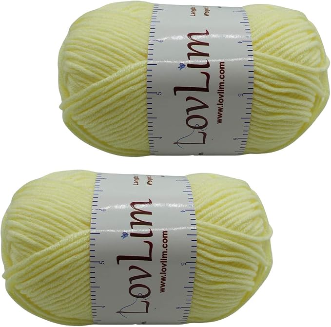 Yarn Pack, 2 skeins of 50g Each, Soft Cotton Yarn for Crochet and Knitting, Craft DK Amigurumi Yarn (Baby Yellow)