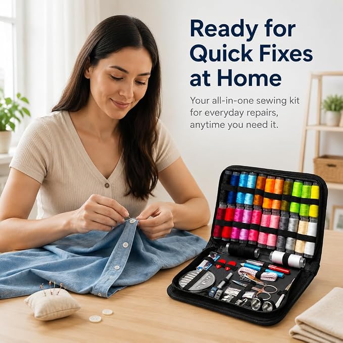 Obear 95-Piece Sewing Kit for Adults & Beginners – 24 Color Threads, Needles, Scissors & Tape Measure – Portable Emergency Repair Kit for Hand Sewing, Clothing, Buttons, Hemming at Home or On the Go