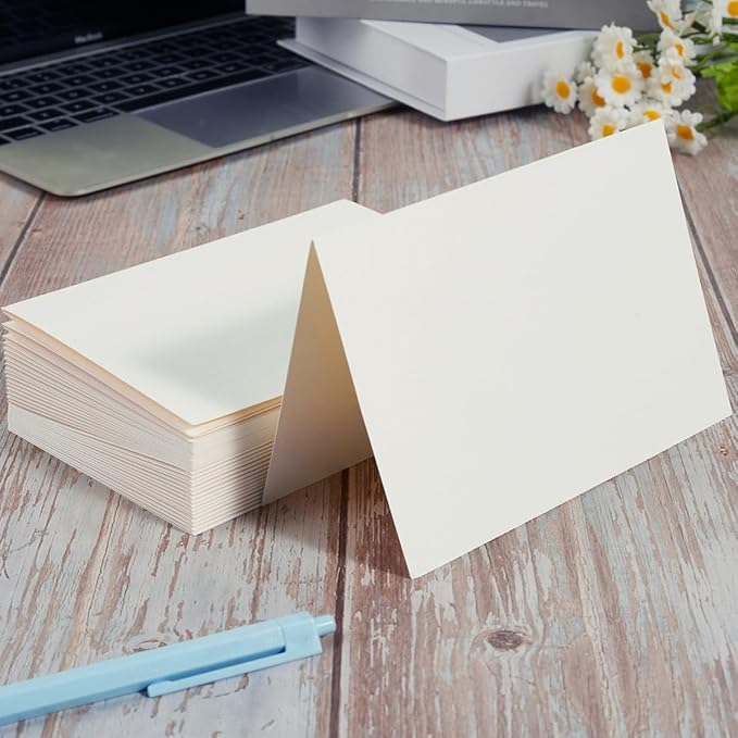 50 Pack Blank Folded Cardstock Cards, Cream Color, 3x5