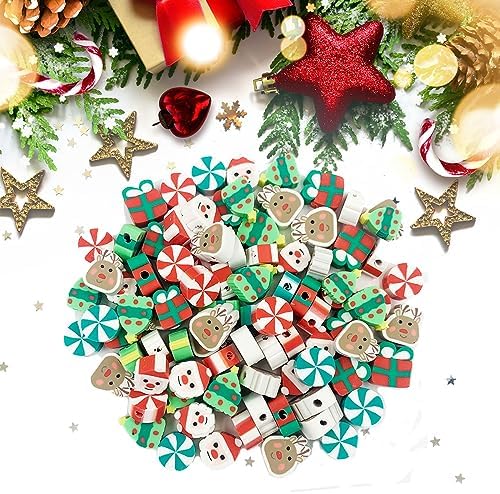 100 Pcs Christmas Handmade Polymer Clay Beads, 10mm Polymer Clay Spacer Beads for Women Jewelry Making DIY Charms Bracelet Necklace Hair Clip Accessories Handmade Craft