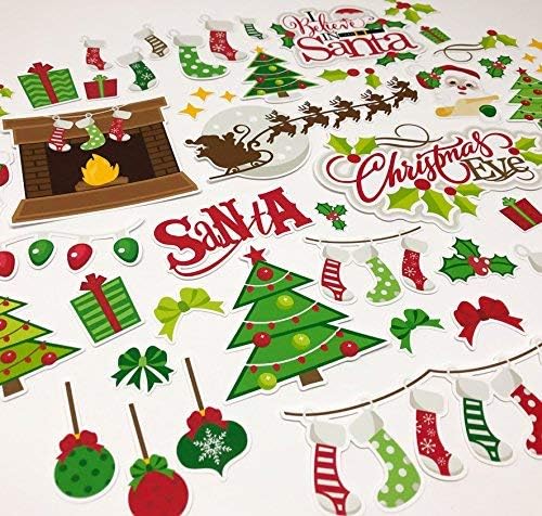Paper Die Cuts - Christmas Eve - Christmas Scrapbook Embellishments - 60+ Cardstock Die Cuts for Scrapbooking, Card Making, Journaling - Santa Tree Stockings Gifts Holiday - by Miss Kate Cuttables