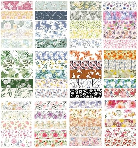 Flowers Washi Tape Set 60 Rolls Floral Patterns Decorative Skinny Blooms Masking Tapes for Arts, DIY Crafts, Journals, Planners, Scrapbook, Wrapping (Spring)