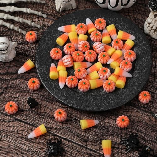 JUNEBRUSHS 50 Pcs Fake Candy Corns Artificial Pumpkin Resin Ornaments