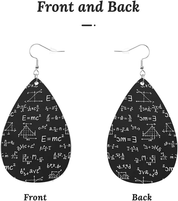 Math Formula Equation Black Drop-Shaped Earrings 2.2 x 1.5 Inches