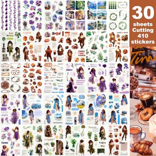 Scrapbook Stickers Book - 400 Aesthetic Pre-Cut People & Washi Stickers for Journaling Junk Journaling Sticker