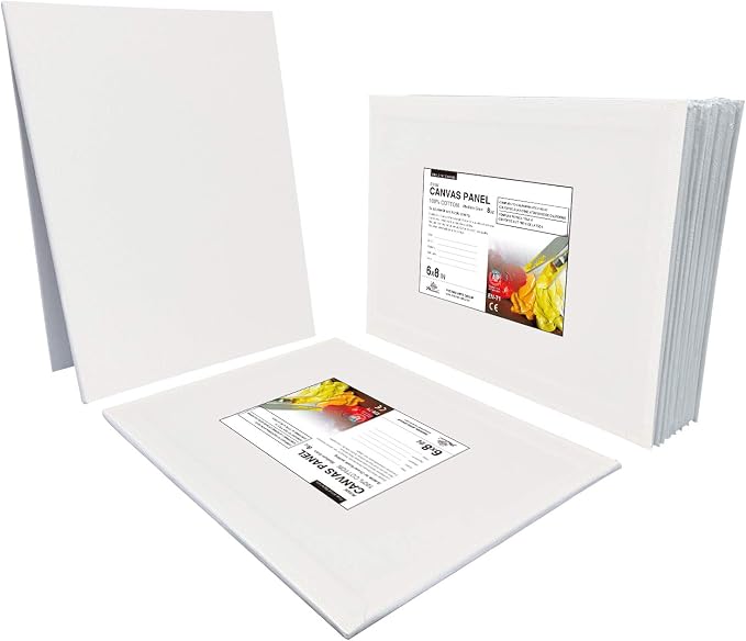 PHOENIX Small Painting Canvas Panels 6x8 Inch, 12 Value Pack - 8 Oz Triple Primed 100% Cotton Acid Free Canvas Boards for Painting, White Blank Flat Canvas Boards for Acrylic, Oil Paints