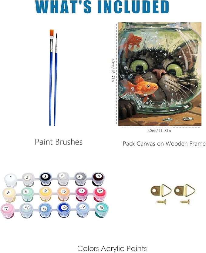 Cat Fish Funny Paint by Numbers Kit for Adults Canvas, Frameworkless | Easy Adult Paint by Number Kits on Canvas DIY Cat Fish Funny Painting for Beginners Art by Numbers for Home Wall Decor Gift