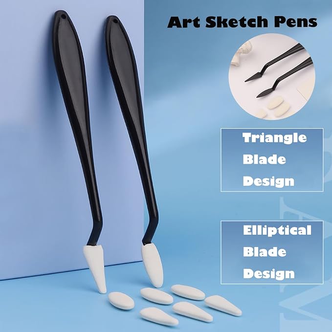 4pcs Paper Art Blending Blenders Stumps, Sketch Trimmer Erase Sponge Wiper, 2 Head Types, 40 Replacement Sponge Wipes, Sketch Drawing Tools Ideal for Highlighting, Shadowing, and Correcting Drawing
