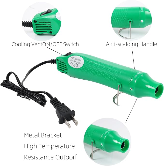 Heat Gun 300w, Handed Hot Air Gun for Crafting and DIY (Green)