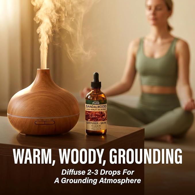 100% Pure Sandalwood Oil 4 Fl Oz - Sandalwood Essential Oil for Hair | Woody Aroma Fragrance, for Skin, Scalp, Diffuser, Aromatherapy, Perfume, Body Massage - Undiluted, Non-GMO, from India