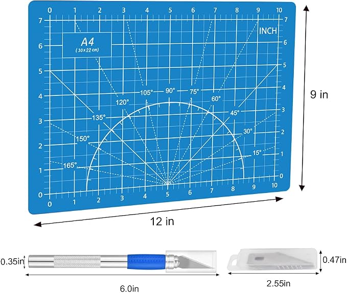 39 Pcs Rotary Cutter Set Blue - Quilting Kit incl. 45mm Fabric Cutter with 5 Extra Blades, A4 Cutting Mat, 2 Craft Knife Set, Quilting Ruler and Sewing Clips, Ideal for Crafting, Sewing, Patchworking