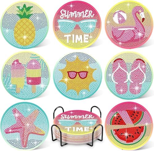 Leatrice 8 PCS Diamond Art Coasters Small Diamond Painting Kits for Adults