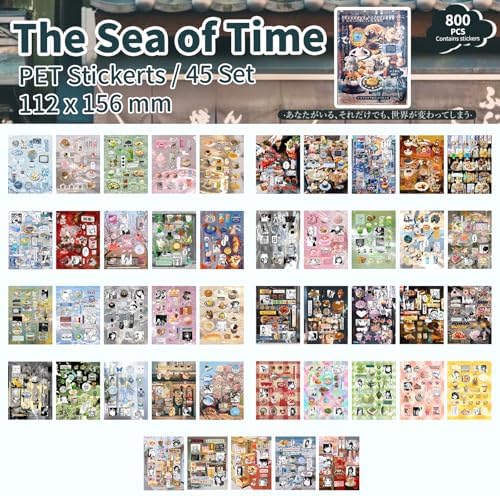 Japanese Comic Style Sticker Scrapbooking Supplies for Junk Journal, 45 Sheets Stickers TZ013001