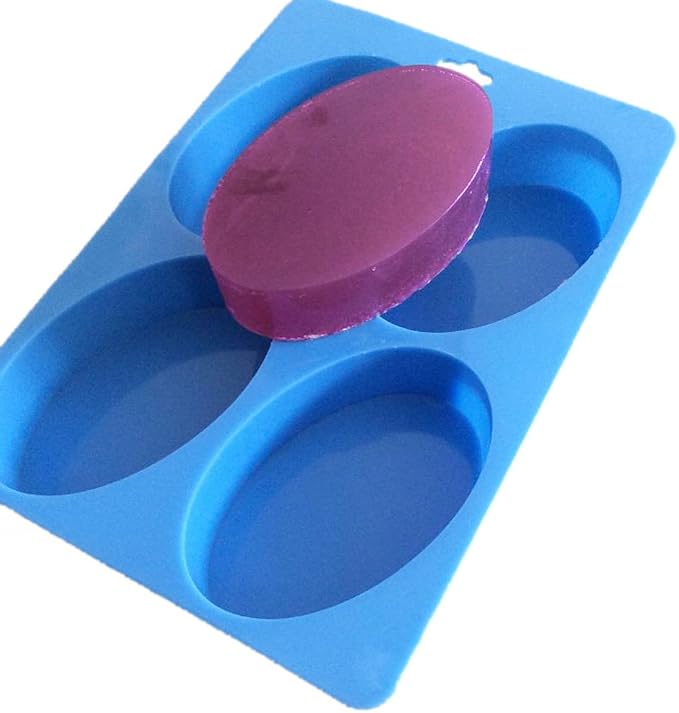 X-Haibei Large Oval Basic Soap Lotion Bar Silicone Mold for Homemade Supplies 4-Cavity 4.5oz per Cell | Glossy Finish | Sturdy & Easy Unmold