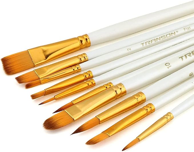 Transon 20pcs Artist Painting Brush Set for Acrylic Watercolor Gouache Hobby Craft Face Rock Painting White