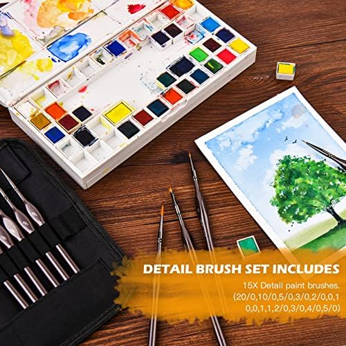 Golden Maple Miniature Paint Brushes, 15PC Model Brushes Micro Detail Paint Brush Set, Fine Detailing for Acrylics, Oils, Watercolors & Paint by Number, Figurine (Brown)