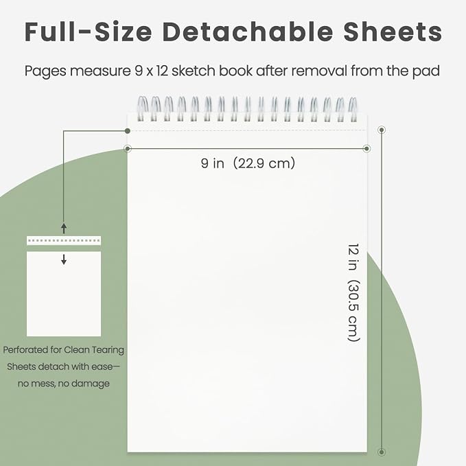 Cewei 9x12 Drawing Paper Pad, 100 Sheets Spiral Bound Sketchbook, 68lb/100gsm White Drawing Paper for Kids Ages 4-8, Art Supplies for Kids 9-12
