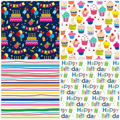 24 Sheets Happy Birthday Scrapbook Paper Pad,160gsm Textured Double-Sided Pattern Planner Junk Journal Craft Paper,Card Making Supplies,30×30cm