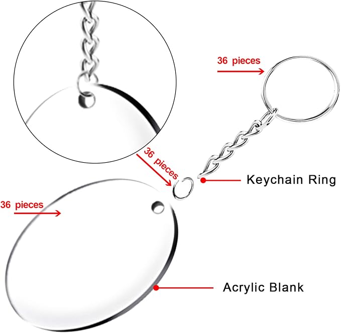Duufin 108 Pieces Acrylic Keychain Blanks 2 Inch Round with Key Chain Rings