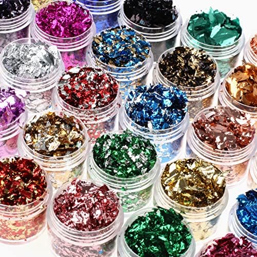 Gold Flakes for Resin - 30 Metallic Colors, Craft Foil with Tweezers for Resin Art, Nail Art, Jewelry & Candle Making