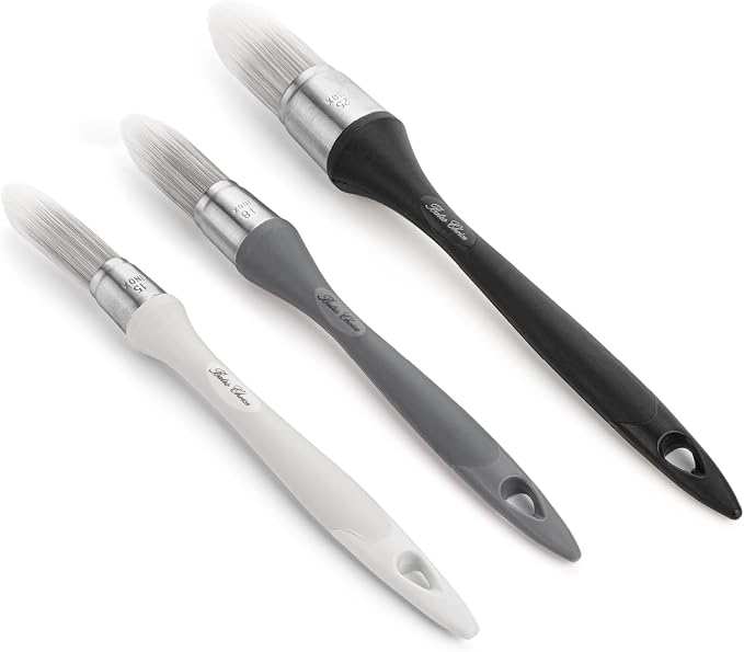 Bates- Trim Paint Brush, 3 pcs, 5/8”, 3/4” and 1”, Ergonomic Handle, Grey Theme, Trim Brushes for Painting