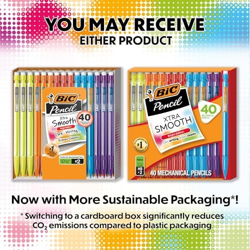BIC Xtra Smooth Bright Edition Mechanical Pencils, 0.7 mm Medium Point, Bulk School Supplies for Students and Teachers, 40-Count Pack