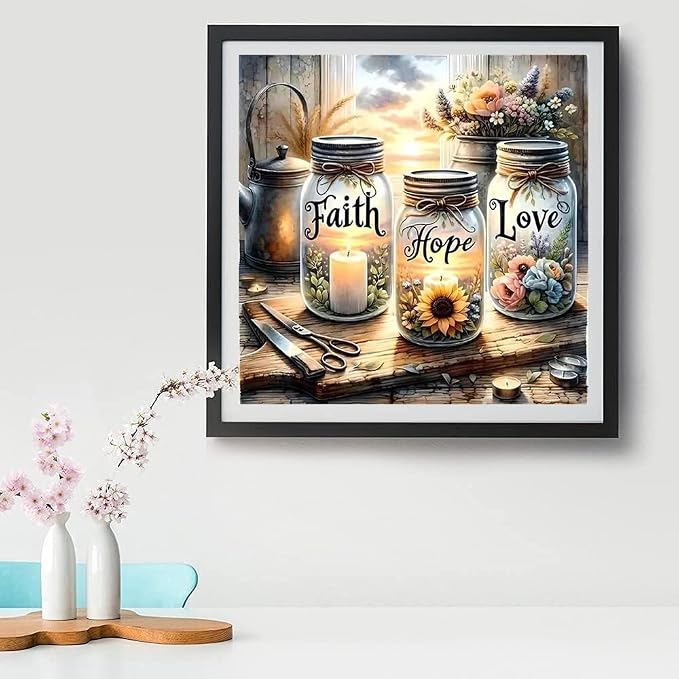 VIGEGU Faith,Hope,Love Paint by Numbers Kit for Adults with Frame | Paint by Number for Beginner DIY Wishing Bottle Adult Paint by Number Kits for Home Decor 12x12inch
