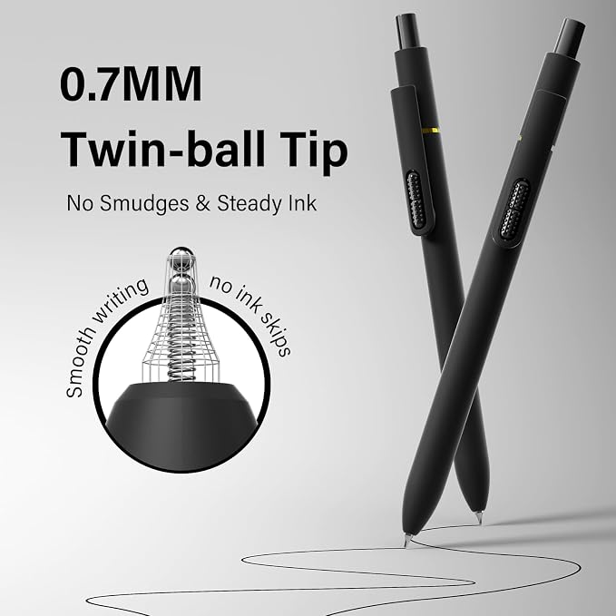 0.7mm Gel Pens Black Ink, 8 Pack Retractable Pens with Fidget Clip
