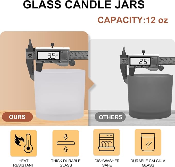 SHOWIN 12 OZ Thick Candle Jars for Making Candles 12 Pcs, Empty Jars with Wood Lids for Spice Jars, Sample Container, Frosted White