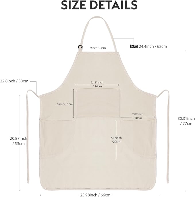 Painting Apron for Men and Women, Professional Cotton Canvas Bib | For Acrylic, Oil and Watercolor Painting, With 3 Pockets, Adjustable